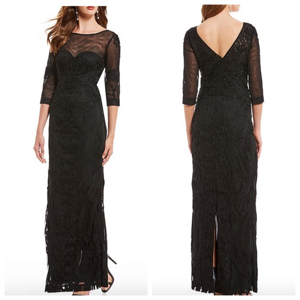 New $338 Js Collections Soutache Mesh Column Gown